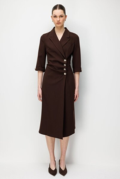 Rain and River Double-Breasted Button Detail Midi Dress