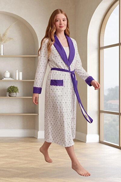 Mecit Pijama Γυναικεία ρόμπα μεγάλου μεγέθους με λεπτομέρεια από ύφασμα Melis...