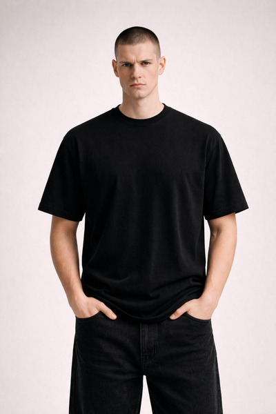 Ambargo Premium Oversize Black Basic T-Shirt 100% Cotton Unisex
