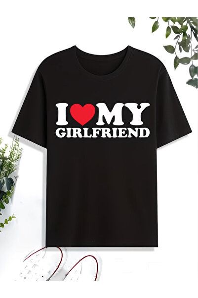 one button Tricou Premium Oversize cu imprimeu „I Love My Girlfriend” pentru ...
