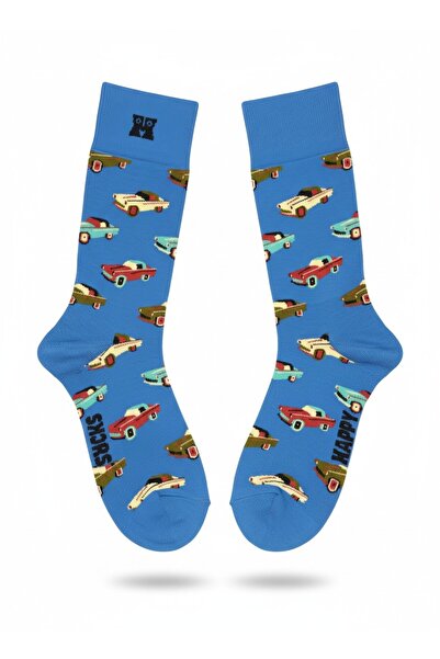 Dark Velvet Blue Retro Car Patterned Unisex Socks
