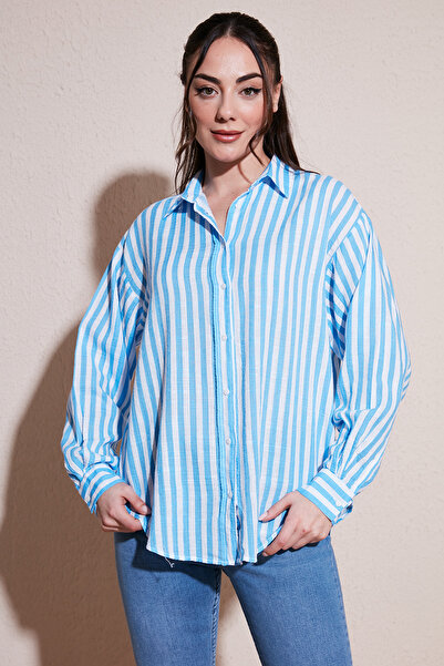 Fashion Friends Βαμβακερό ριγέ μακρυμάνικο πουκάμισο oversize 26Y0670K1