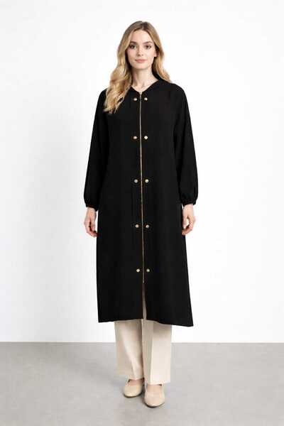 Puane Cardigan lung de damă cu glugă și detaliu cu capse în față 15251