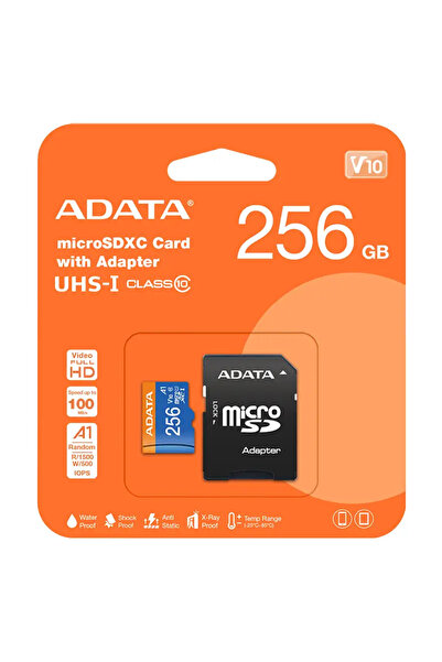 Adata κάρτα microSDXC 256GB + αντάπτορας SD κλάση 10 AUSDX256GUICL10A1-RA1