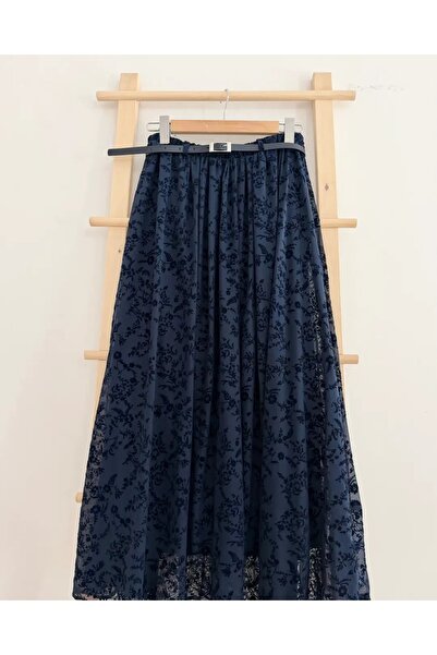 MissPul Φλοράλ φούστα από τούλι με επένδυση και ζώνη, σε μπλε ναυτικό χρώμα