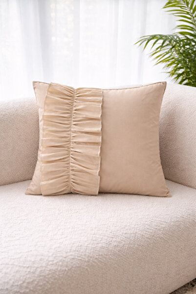 Cherry Bloom Cotton Μπεζ Κάλυμμα Μαξιλαριού με Βολάν Τετράγωνο 45 x 45 Ποπλίν...