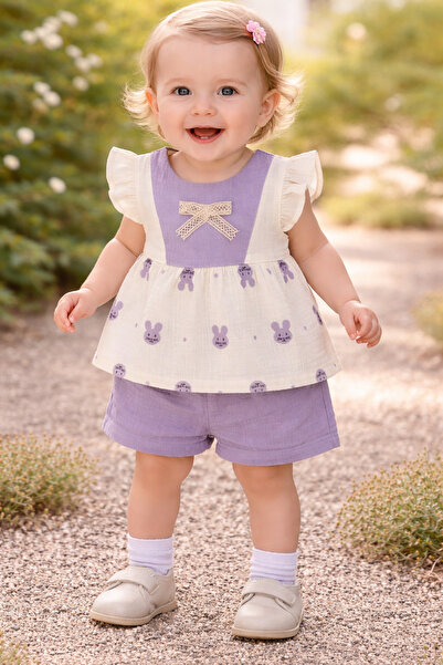 EYMİRGİYİM Organic Cotton Muslin Girls' Baby Shorts Dress