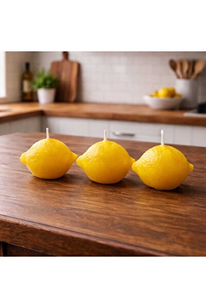Noure Candle Studio Limon Şeklinde Limon Kokulu 3'lü Dekoratif Mum