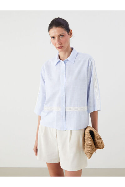 LC Waikiki Nevavm Women's Shirt with Striped Lace Trim