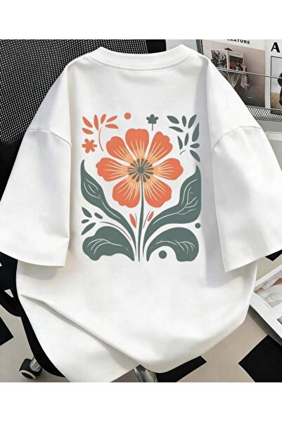 Oceanwear Floral Back and Chest Printed Crew Neck Short Sleeve 100% Cotton Wo...