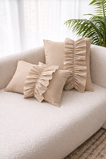 Cherry Bloom Cotton Σετ 2 Καλύμματα Μαξιλαριών με Βολάν, Μπεζ