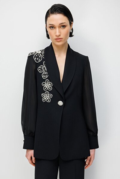 Rain and River Floral pattern stone embellished single button jacket
