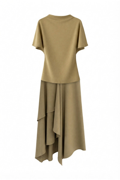 HAZELANNA Ασύμμετρο Σετ Φούστα-Μπλούζα Oil Green Modal