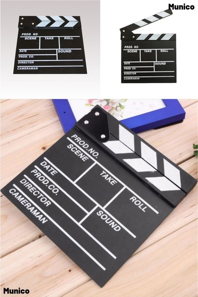 Munico Büyük Boy Sinema Klaketi Clapperboard 27x29 cm Ahşap Malzemeli Yazılab...
