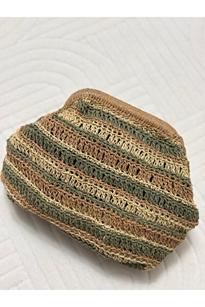 H.E SECRET Yazlık El Yapımı Hasır Görünümlü Kadın Clutch Model El Çantası