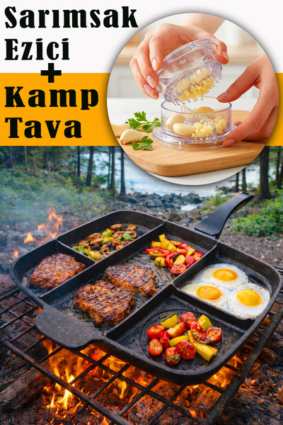 BERMİRA Home Collection Granit Döküm 5 Gözlü Tava ve Granit Döküm Ocak Üstü E...