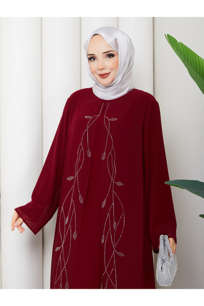 Modam Bella Rochie Abaya lungă din șifon, brodată cu pietre, mărime mare