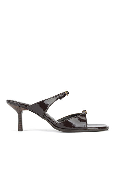 Ziya , Γυναικείες παντόφλες με τακούνι από γνήσιο δέρμα 1611059Z0305 Καφέ