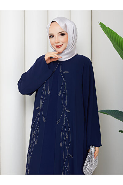 Modam Bella Rochie Abaya lungă din șifon, brodată cu pietre, mărime mare