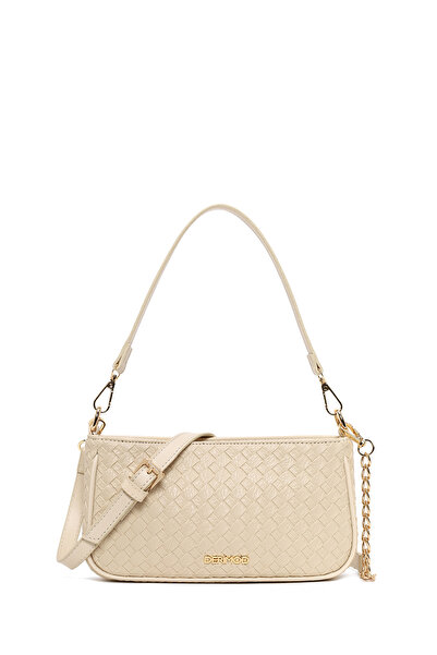 Derimod Γυναικεία τσάντα ώμου μπεζ με μακρύ λουράκι και πλέξη 26PBD230026
