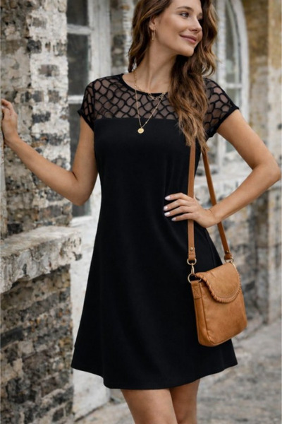 Modayakamoz Νέα σεζόν Γυναικείο κοντομάνικο φόρεμα με λαιμόκοψη ποδηλάτου, λε...