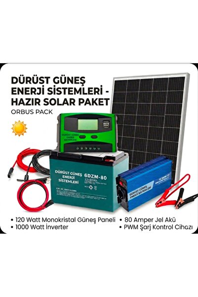 Dürüst Güneş Enerji Sistemleri Hazır Solar Paket - 120W Panel, 80Ah Akü, 1000...