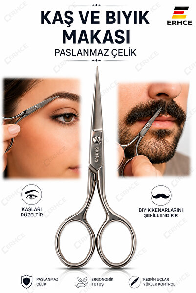 ERHCE Kaş Makası Bıyık Sakal Makası Unisex Paslanmaz Çelik Makas