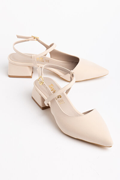 tayyarshoes Kadın Babet Bantlı Kemerli Arkası Açık Sivri Burun 3 Cm Topuk