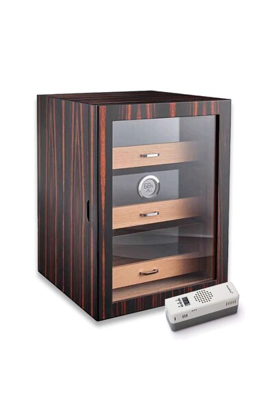 CIGARLOONG Elektronik Nemlendiricili Camlı 3 Çekmeceli Puro Kutusu Humidor Ab...
