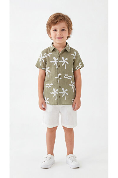 Mışıl Kids Σετ πουκάμισο και σορτς για αγόρια με στάμπα σε όλη την επιφάνεια