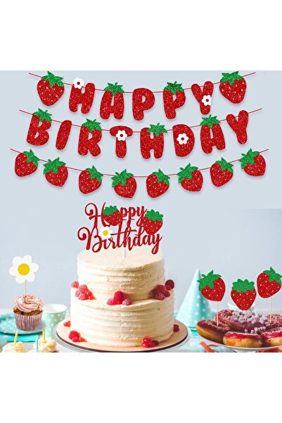 Genel Markalar Çilek Happy Bırthday Dekoratif Eva Banner Seti