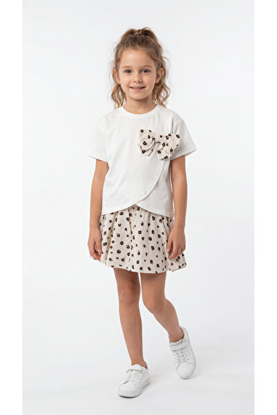 Mışıl Kids Κοριτσίστικο Σετ Μπλουζάκι-Σορτς με Κορδέλα και Λεοπάρ Σχέδιο