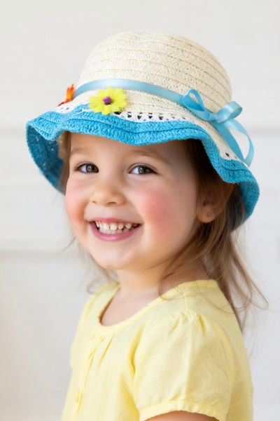 Mollycrush Girl's Blue Floral Detailed Straw Summer Hat - Sun Protection Beach Fedora
