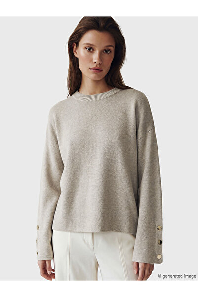 LC Waikiki Nevavm Farkıyla Lcw Modest Beige Oval Neck Women's Knitwear Sweate...