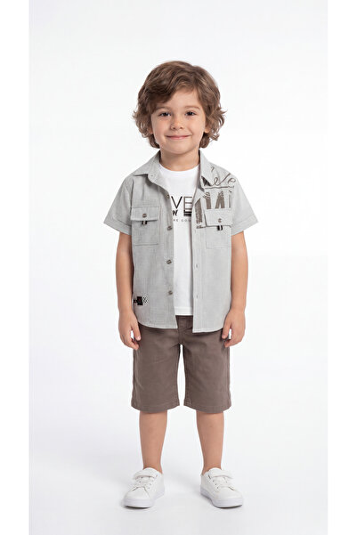 Mışıl Kids Σετ πουκάμισο-σορτς-μπλουζάκι για αγόρια με λεπτομέρεια τσέπης και...
