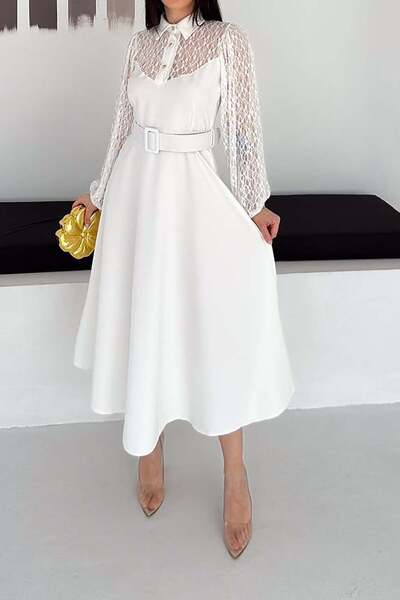 MyLoore Γυναικείο βραδινό φόρεμα με δαντέλα εκρού, λεπτομερής και κομψή σχεδί...