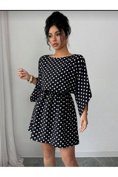 JANES Γυναικείο πουά πλεκτό μίνι φόρεμα κρεπ (χωρίς ζώνη)