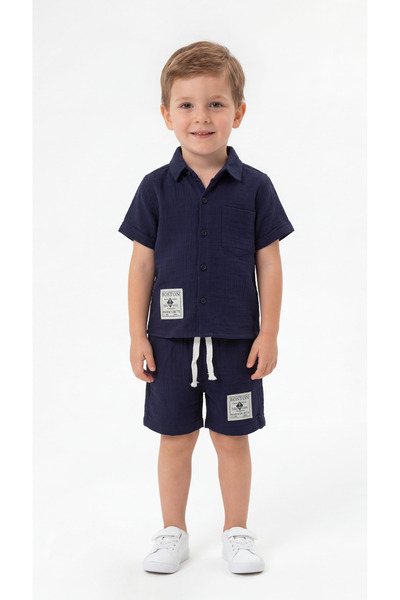 Mışıl Kids Σετ πουκάμισο και σορτς για αγόρια με λεπτομέρεια τσέπης και ετικέ...
