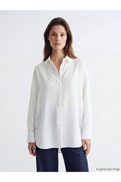 LC Waikiki Lcw Modest Ecru Oversize Women's Shirt Tunic with Nevavm Differenc...