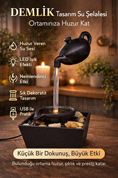 CNGZSHOP Dekoratif Su Şelalesi LED Işıklı – Ortam Nemlendirici & Masaüstü Aks...