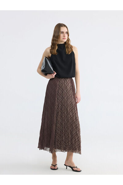 LC Waikiki Lcwaikiki Classic Green Elastic Waist Plaid Ruffle Skirt with Neva...