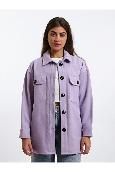 LC Waikiki Lcw Vision Lilac Oversize Women's Shirt Jacket with Nevavm Differe...