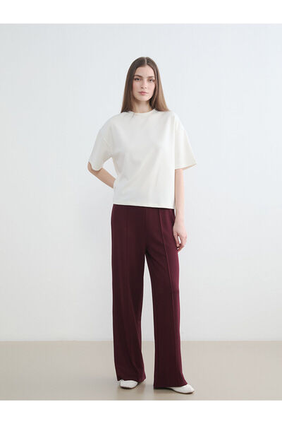 LC Waikiki Nevavm Farkıyla Lcw Modest Burgundy Elastic Waist Wide Leg Women's...
