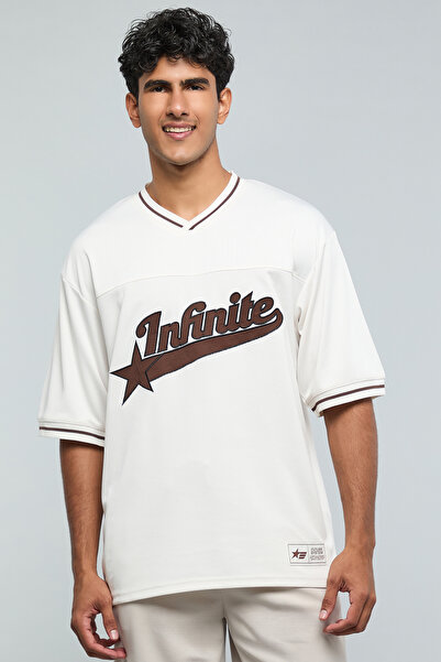 R&B Embroidered T-Shirt with V-Neck and Short Sleeves