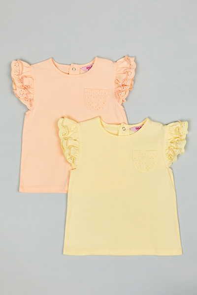 R&B 2 Pack Solid Tops with Crew Neck and Flutter Sleeves