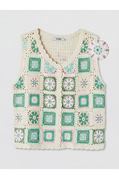 LC Waikiki Γυναικείο κροσέ γιλέκο XSIDE με λαιμόκοψη V