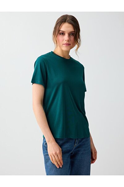 Jimmy Key Σκούρο πράσινο κοντομάνικο πλεκτό μπλουζάκι με λαιμόκοψη ποδηλατικο...