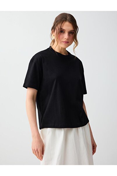 Jimmy Key Μαύρο 100% βαμβακερό πλεκτό μπλουζάκι με άνετη εφαρμογή και λαιμόκο...