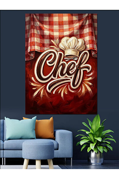 Artmeg Pânză decorativă cu design cu text Chef pentru bucătărie - Masă din le...