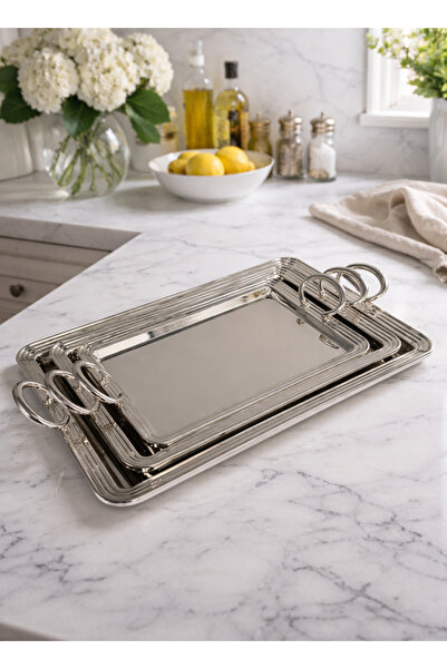 ALQANNAS Tebasi Steel Set of 3 Matte Silver 3 Sizes |   With Modern Design Re...